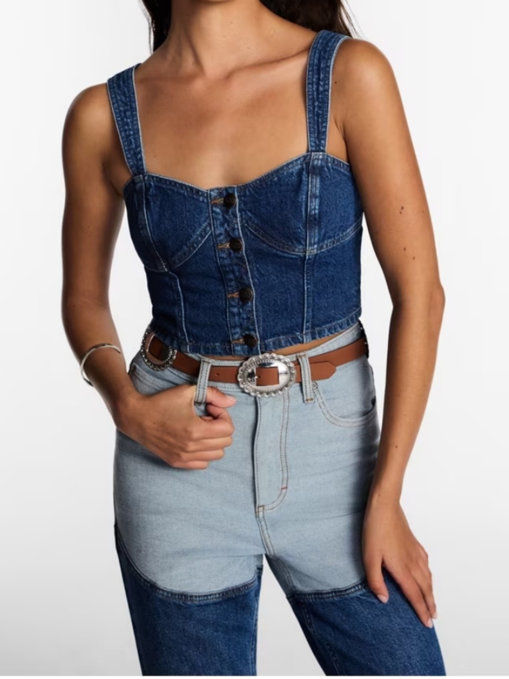 Denim Crop Bustier Top - Blue NWT - Picture 3 of 9